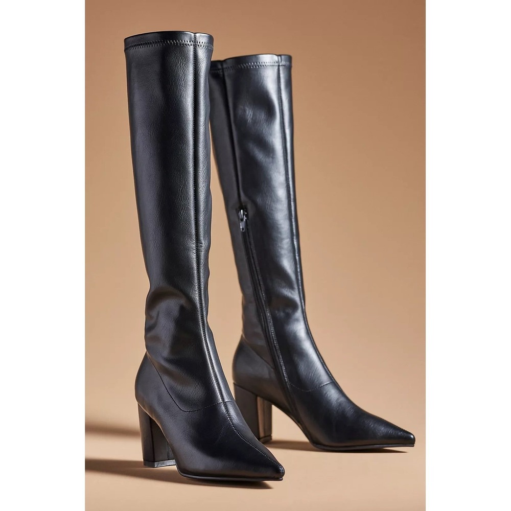 NWT Silent D Komass Knee High Boot Carbon Black Vegan Leather 10-10.5 Block Heel